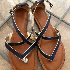 Candies sandals, size 6, Navy/Gold
